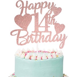 Decoración para tartas de cumpleaños número 14, decoración para tartas de cumpleaños 14, color oro rosa, velas de cumpleaños 14, decoración para tartas de cumpleaños 14 para niñas con velas número 14 para decoración de fiesta de cumpleaños 14