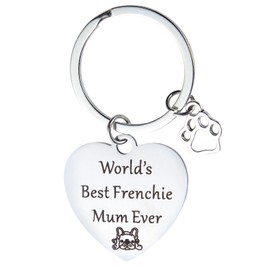 French Bulldog Keyring Gifts for Dog Mum, Funny Keychain for Dog Lover Stainless Steel Key Ring for Women Birthday - World'S Best Frenchie Mum Ever 60x30mm