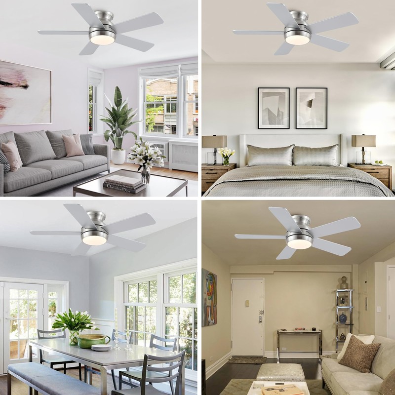 POCHFAN 42 Inch Brushed Nickel Ceiling Fans with Lights and