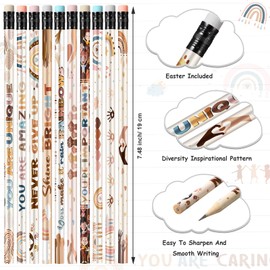 Gerrii 200 Pcs Inspirational Pencils Bulk Diversity Motivational Pencils Boho Rainbow Back to School Pencils with Eraser for Kids Affirmation Gifts Classroom Rewards First Day of School Supplies