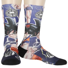 Dragon Ball Z Men's Goku Fighting Stance Design Sublimated Adult Novelty Mid-Rise Crew Socks Fits Shoe Size 8-12