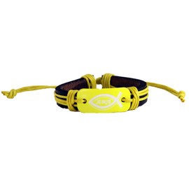 4030196 Jesus Leather Bracelet Bright Yellow Christian Religious Bible