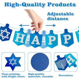 Hanukkah Decorations Banner Happy Hanukkah Sign Banner Chanukah Decorations for Home, Blue Glitter Supplies Indoor