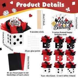 Foilswirl 9 Set Casino Theme Birthday Party Decorations for Table Centerpiece with Dice Box Poker Cutouts Sticks Black and Red Tissue Paper for Game Night Party Decoration