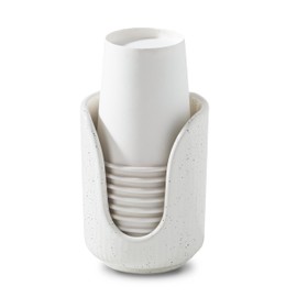 ABRUTY Bathroom Cup Dispenser, 3oz-4oz Ceramic Paper Cup Holder, Small Countertop Mouthwash Dixie Cups Accessories, for Vanity Countertops, Bathroom, Kitchen, and Dining Room, Sand