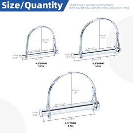 Glarks 15Pcs 4.5 x 50mm, 6.3 x 60mm, 9.5 x 70mm D Shape Lynch Pin Set, Carbon Steel Hitch Pin Wire Lock Pin, Coupler Pin PTO Pin, Safety Wire Shaft Locking Pin, Square Trailer Hitch Pin