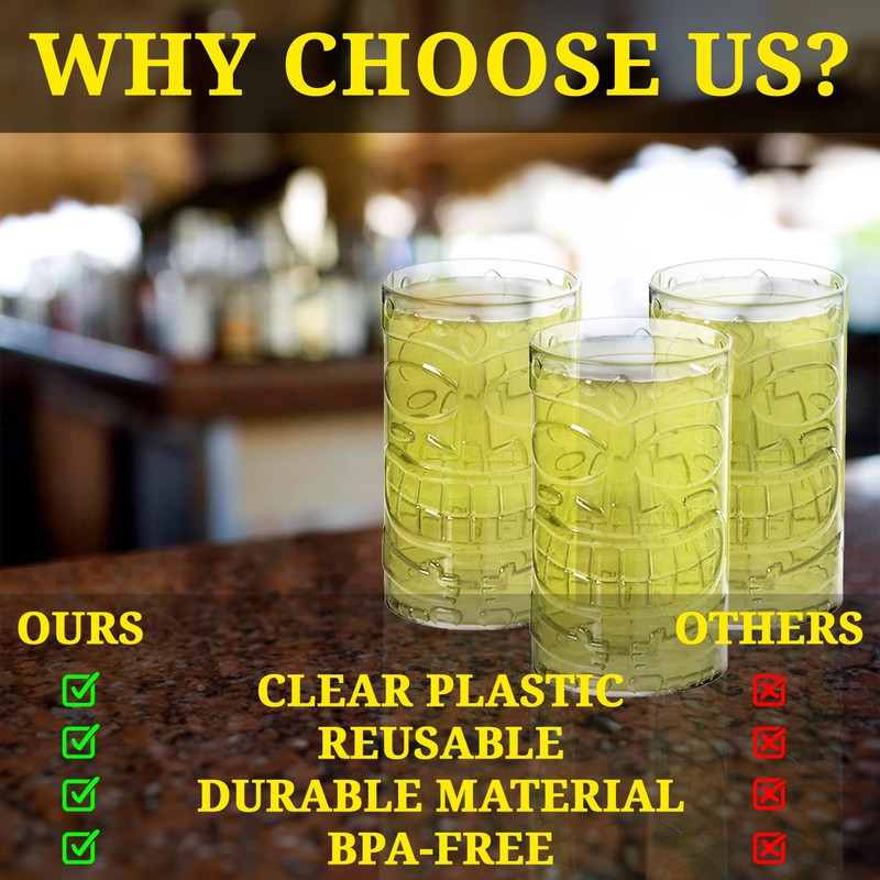 Fun Express Bulk Clear Tiki Totem Plastic Cups, 24 Piece