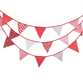 10M/32Ft Triangle Bunting Banner, 36 Pcs Cotton Fabric Flags Pennant Garlands for Birthday Party, Wedding, Baby Shower, Outdoor and Home Decorations (Red)