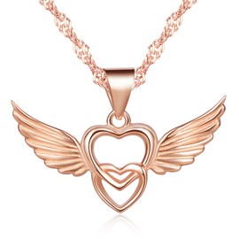 Unendlich U Classic Women's Necklace Double Hearts Angel Wings Pendant Rose Gold 925 Sterling Silver Pendant