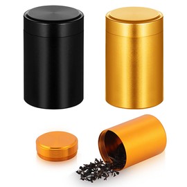 Auswalar 2 PCS Mini Smell Proof Container,60ml Portable Metal Sealed Can,Coffee Airtight Storage Containers for Tea Leaves, Ground Coffee, Sugar, Seasonings, Condiments(Black+Gold)