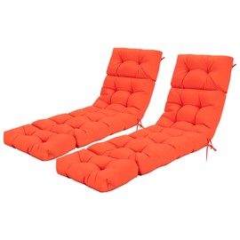 Tangkula Chaise Lounge Cushions Outdoor, 73 x 22 Inch Patio High Back Recliner Cushion with 4 String Ties, 4” Thick Padded Lounge Chair Cushion Replacement for Outdoor Indoor Furniture (2, Orange)