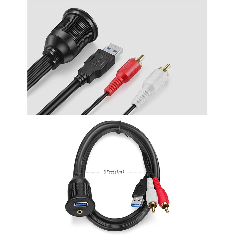 URWOOW Flush Mount Cable Kit 3 ft USB 3.0 Male