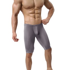 YUFEIDA Men's Compression Half Tights Leggings Sheer Swimwear Shorts Trunks Pant, Dark Grey, Large