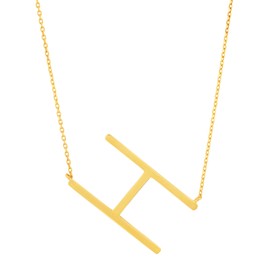 MAX + STONE 14k Gold Plated Sterling Silver Large Sideways Block Letter H Initial Pendant Necklace for Woman with 16 Inches to 18 Inches Adjustable Chain and Spring Ring Clasp
