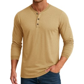 Cotrasen Mens Henley Long Sleeve Shirts Cotton T-Shirts 3 Button Tops Fashion Casual Basic Tee Land Yellow XL