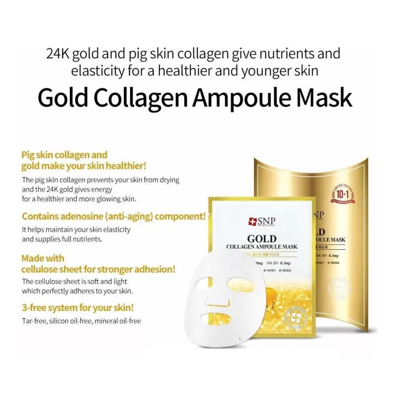 Snp - Colágeno Del Oro Ampolla Anti-aging Coreana Mascarilla