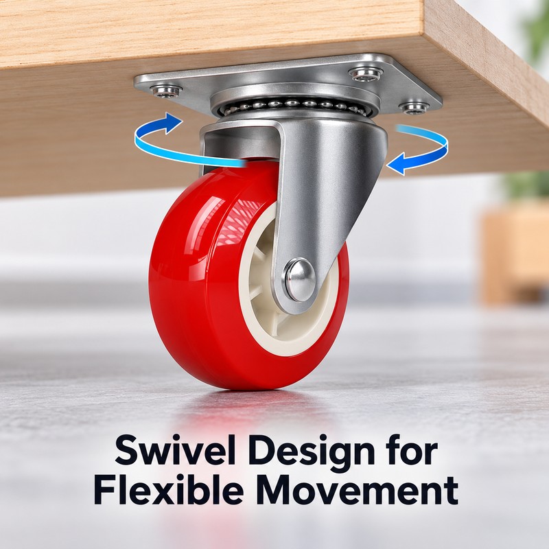 4-Pack Red PVC Swivel Caster Wheels for Furniture & Utility
