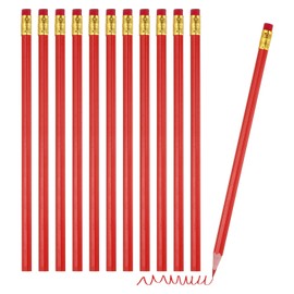 PATIKIL Erasable Colored Pencils, 12 Pcs Oil Color Pencils with Erasers Hexagonal Rod Wooden Colored Pencils for Tests Marking Grading Art Painting, Red