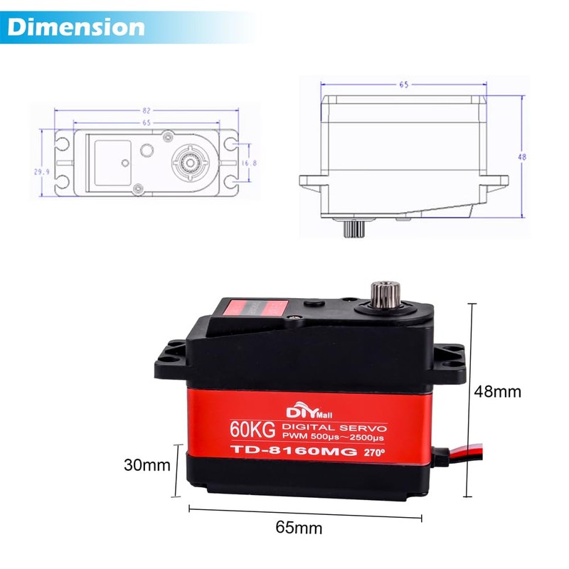 Sparkleiot 60KG Digital Servo Motor TD-8160MG Metal Gear High Torque