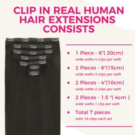 Lashey Hair Extensions Real Human Hair, 7pcs 120g #1B Natural Black 22 Inch, Long Straight Clip in Hair Extensions Real Human Hair Extensions Remy Human Hair for Women
