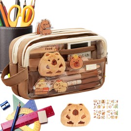 Clear Pencil Case Pouch | Capybara Large Capacity Pencil Pouch,Cute Multi-Layers Clear Pouch, Wide Opening Mouth Pen Bag with Stickers for Girls Boys College