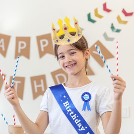 simarro Birthday Crown Party Set - King Crowns, Sash, Decorations, Photo Props, Button Pin Accessory Set, Aprince Crown Hat Gold, Birthday Decorations, for Boys Kids Theme Birthday Party Decoration