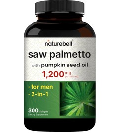 NatureBell Saw Palmetto Extract for Men with Pumpkin Seed Oil – 1,200 mg per Serving | 2‑in‑1 Formula | 300 Softgels, 100‑Day Supply | Non‑GMO, Gluten‑Free