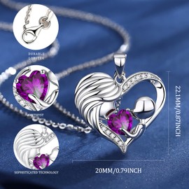 FANCIME Mum Birthstone Necklace Amethyst Mother and Child Love Heart Necklace I Love You Mum Gifts Mother's Day Gifts February Jewellery Gifts for Grandmother Mum Wife, 16"+2" Inches