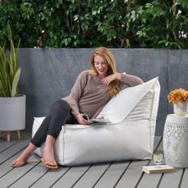 Great Deal Furniture Tulum Outdoor Contemporary Water Resistant Fabric Bean Bag Chair, White, Large