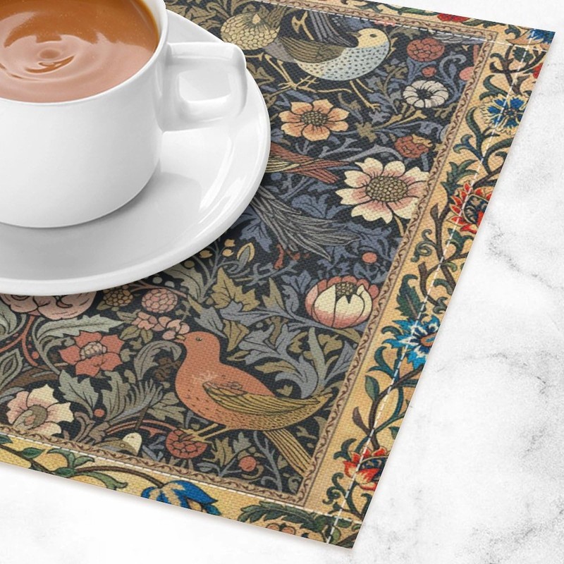 William Morris Bird Placemats Retro Bird Elegant Animal Pattern Linen