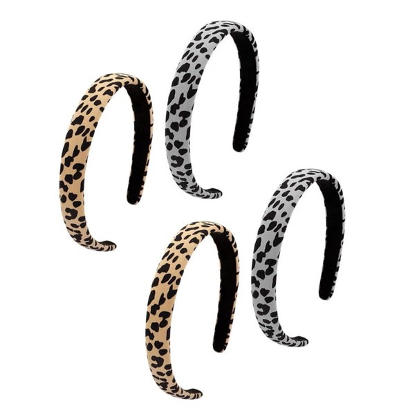 Vaguelly 4Pcs Leopard Wide Hair Hoops for Women Breathable Cloth