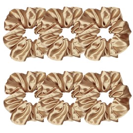 Sufermoe 6 Pcs Satin Silk Hair Scrunchies, Light Brown 4.5 Inch Elastic Hair Ties for Women and Girls - Versatile Hair Accessories for Ponytails, Buns, and Different Hairstyles