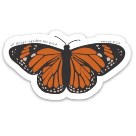 Christian faith Bible verse stickers by swaygirls | God, Jesus, religious decals | Romans 8:28 | All things together for good | Monarch butterfly