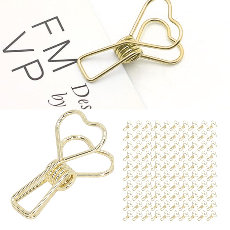 100pcs Binder Clips Heart Style Long Tail Shape Metal Iron