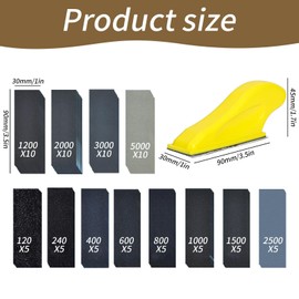 Eidoct 80Pcs Sandpaper Set with Handle Sanding Tools 9 x 3cm Wet and Dry Sandpaper Paper 120 To 5000 Grit Metal Sandpaper for Wood Work Finishing DIY Project Car Walls Narrow Corner Polishing Sanding