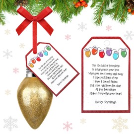 Vercraft Christmas Friendship Ornament Gifts for Women 3.15'' Glitter Christmas Bulb Ornament Friends Ornaments with Poem Friendship Card Red Bow Stocking Stuffer Gifts for Christmas Tree(Gold)
