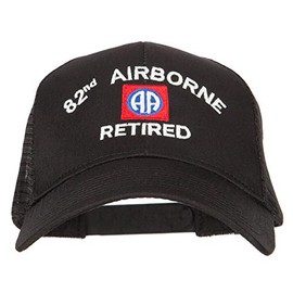 82nd Airborne Retired Embroidered Solid Cotton Mesh Pro Cap - Black OSFM