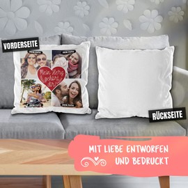 PR Print Royal Fluffy Cushion with Filling - Design Your Own Photo Collage with Saying - Mein Herz gehört dir - with Four Own Photos - Gift Idea Photo Cushion | Cushion White Fluffy 40 x 40 cm