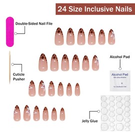 Press on Nails Medium Almond SWEKKE French Tip Fake Nails False Nails with Designs White Flower Leopard Print Cheetah Print Nails Glossy Glue on Nails Stick on Nails for Women Girls 24 Pcs