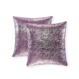 Set of 2, Throw Pillow Covers, Cushion Cases, Decorative Square Pillow Case, Slipover Pillowslip for Home Sofa Couch Chair Back Seat Bedroom Car, Invisible Zipper, 18 x 18 In (Silver- Lavender Purple)