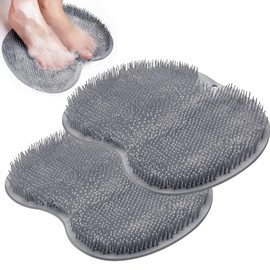 Foot Scrubber for Shower, 2 PCS Gray Shower Foot Scrubber, Shower Foot Scrubber Mat with Non-Slip Suction Cups, for Cleaning Exfoliation Massages Relieving Tired Feet Without Bending