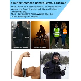 Donluhu Bicycle Trouser Clip, Black, Bicycle Trouser Protection and Reflective Bands at Night, Bicycle Trouser Clip, Reflective Tape (4.2 x 40 cm + 2 x 48 cm)