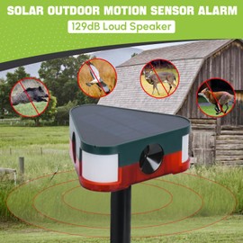 Solar Outdoor Motion Sensor Alarm W/Upgraded 360° Motion Detectors & 129db Loud Siren for Houses Orchards Farms Warehouses 13 Sounds 4 Modes Waterproof Motion Sensor Strobe Light