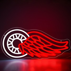 Ice Hockey Neon Sign for Wall Decor Wings LED Light Up Sign Hockey Wall Decor Sport Neon Lights for Club Bedroom Man Cave Bar Garage Sports Gifts for Men Teen Boys Fans,Size 17.7*8.3 inches(FMXD104)