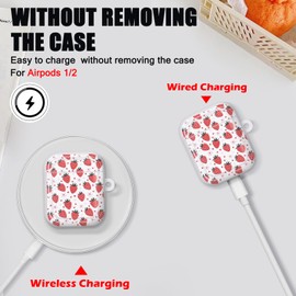 DiyGody for AirPods 1&2 Case Cover for Women Girls, Cute strawberries Flowers Design Protective Shockproof Soft TPU Premium Cover for AirPods 2nd Generation with Strawberry Keychain