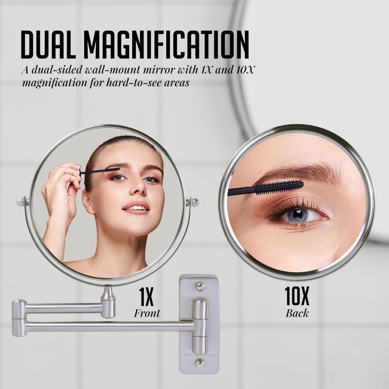 OVENTE 7" Wall Mounted Makeup Mirror with 1X/10X Magnification, Double