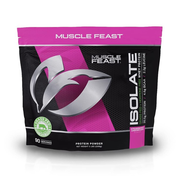 Muscle Feast Grass-Fed Whey Protein Isolate, All Natural Hormone Free Pasture Raised, Strawberry Cheesecake, 2lb (36 Servings)