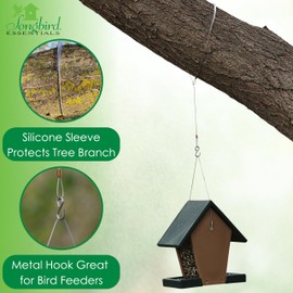 Songbird Essentials Hanging Cable Tree Limb Protector with S Hook - Steel Cable with Silicone Sleeve - Protects Tree Limbs from Heavy Bird Feeders and Decorations - 36 Inch Cable
