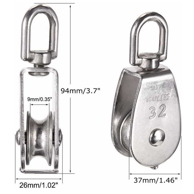 E-TING M32 Single Pulley Block, 250KG/551Lbs Heavy Duty Swivel Lifting