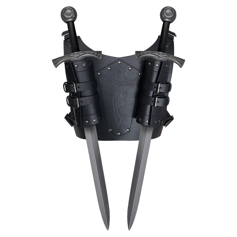 HiiFeuer Medieval Faux Leather Embossed Double Back Sword Frog, Adjustable
